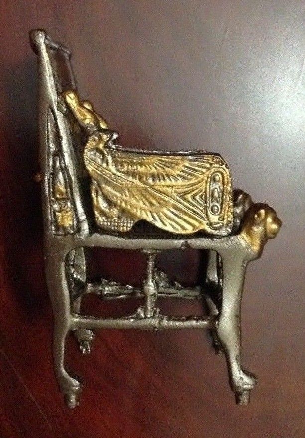 King Tut Egyptian Throne Chair.Dark Oxidized Bronze & Gold, Made in