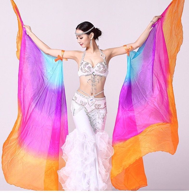 2 R&L wings+2 sticks Quick& free Shipping USA. Isis Wings Belly Dance,100% Silk 