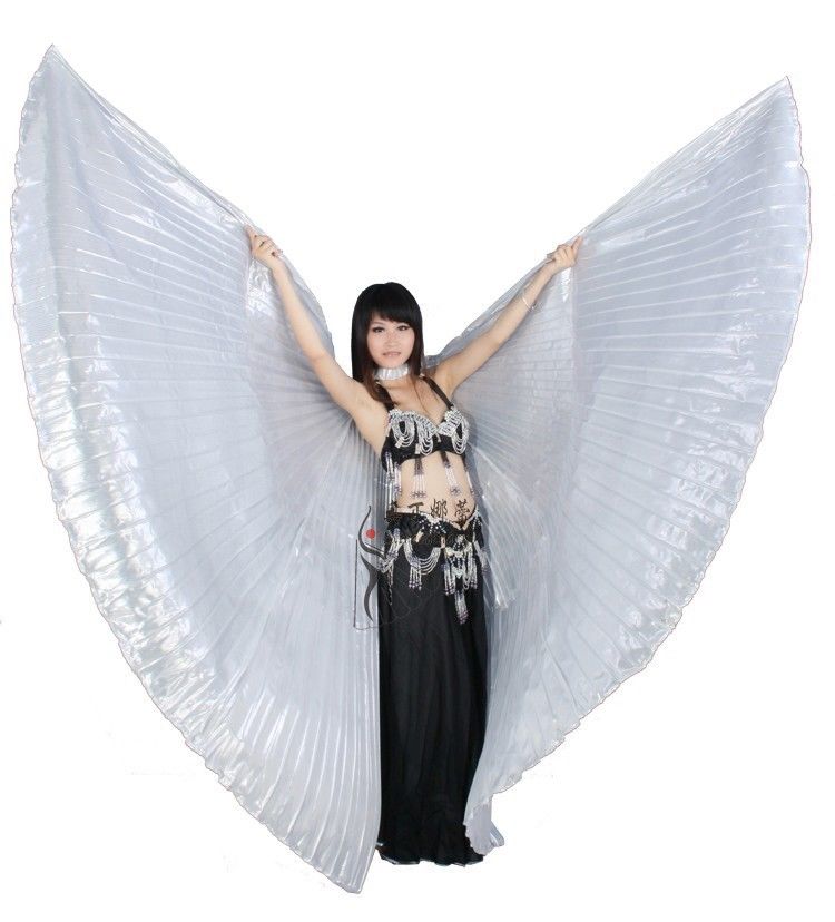 STICKS,GIFT& BAG From Egypt Belly Dance Costume Angelic White Isis Wings MEGA 
