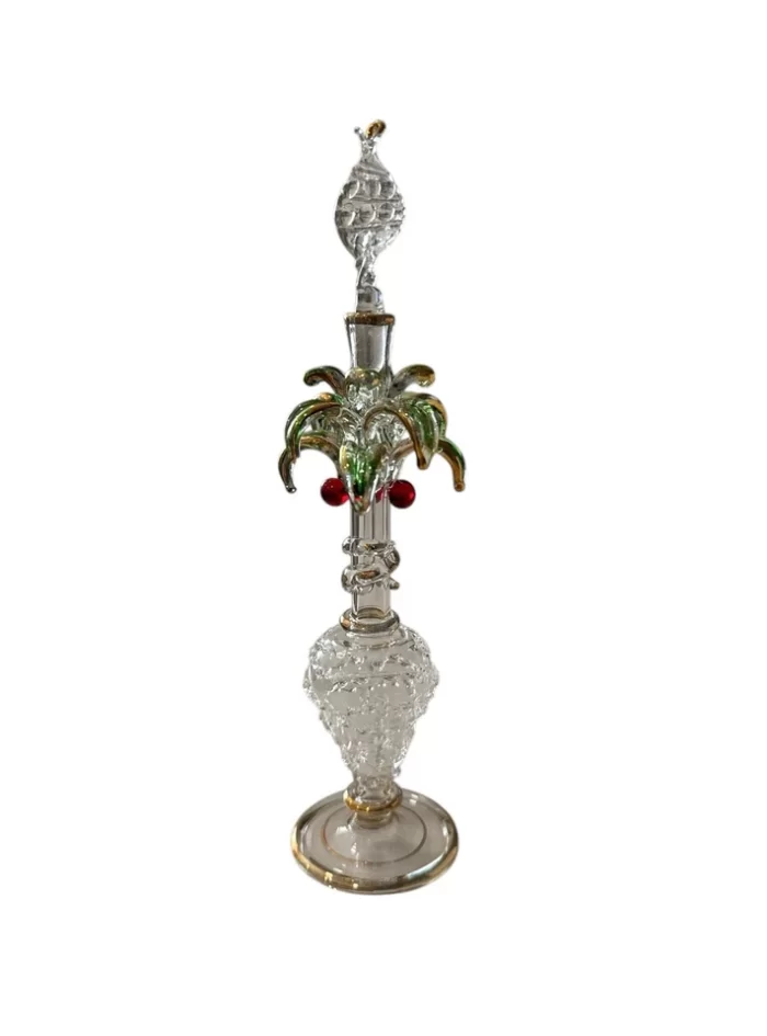 Handcrafted Egyptian blown glass attar bottle with intricate details—ideal for storing perfume oils or as a unique decorative piece.