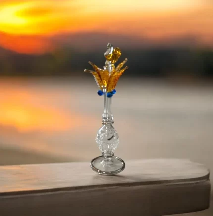 Handcrafted Egyptian blown glass attar bottle with intricate details—ideal for storing perfume oils or as a unique decorative piece.